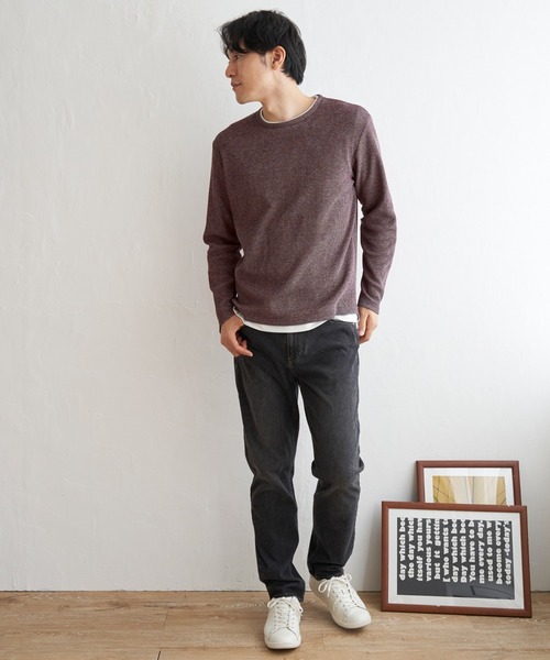 ikka(イッカ)の「メランジワッフルフェイクロンT(Tシャツ/カットソー・メンズ・ブルー/ワイン/ブラック/ベージュ・S/M/L/XL)」の12枚目の写真