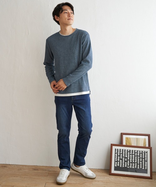 ikka(イッカ)の「メランジワッフルフェイクロンT(Tシャツ/カットソー・メンズ・ブルー/ワイン/ブラック/ベージュ・S/M/L/XL)」の10枚目の写真
