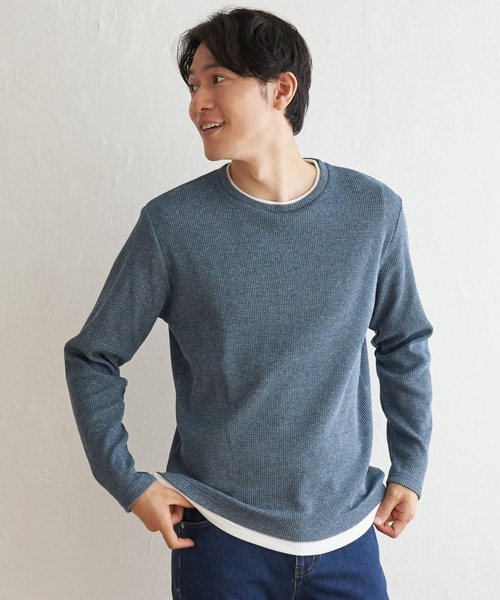 ikka(イッカ)の「メランジワッフルフェイクロンT(Tシャツ/カットソー・メンズ・ブルー/ワイン/ブラック/ベージュ・S/M/L/XL)」の22枚目の写真
