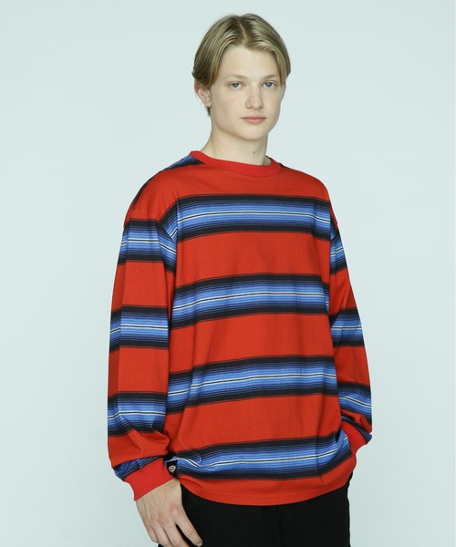MANASTASH（マナスタッシュ）の「MANASTASH/マナスタッシュ/90'S MULTI STRIPE TEE/マルチストライプTシャツ（Tシャツ/カットソー・メンズ・レッド/ネイビー/ナチュラル・M/XL/L/2XL）」の3枚目の写真