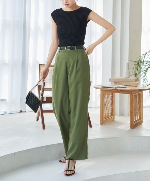 KOBE LETTUCE(コウベレタス)の「ハイウエストストレートワイドタックパンツ(その他パンツ・レディース・グレー/ブラック/ブラウン系/カーキ・M/S)」の4枚目の写真