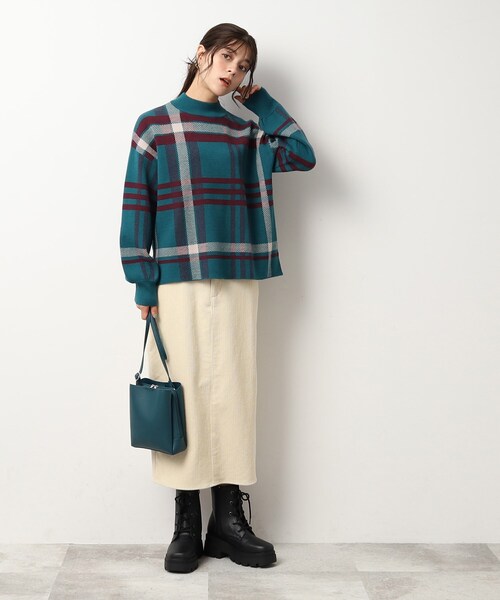 DRESKIP（ドレスキップ）の「◆【洗える/セットアップ可】レトロでシックなチェック柄 モックネック ジャカードニット（ニット/セーター・レディース・ブラック系1/グリーン系その他3/ベージュ系その他4・04/03/02）」の13枚目の写真