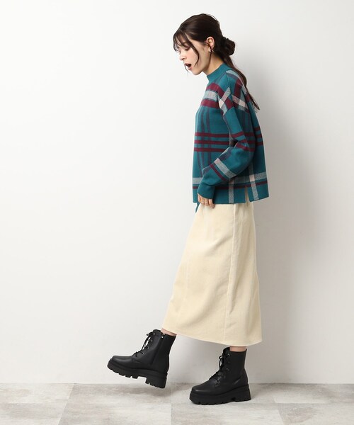 DRESKIP（ドレスキップ）の「◆【洗える/セットアップ可】レトロでシックなチェック柄 モックネック ジャカードニット（ニット/セーター・レディース・ブラック系1/グリーン系その他3/ベージュ系その他4・04/03/02）」の14枚目の写真