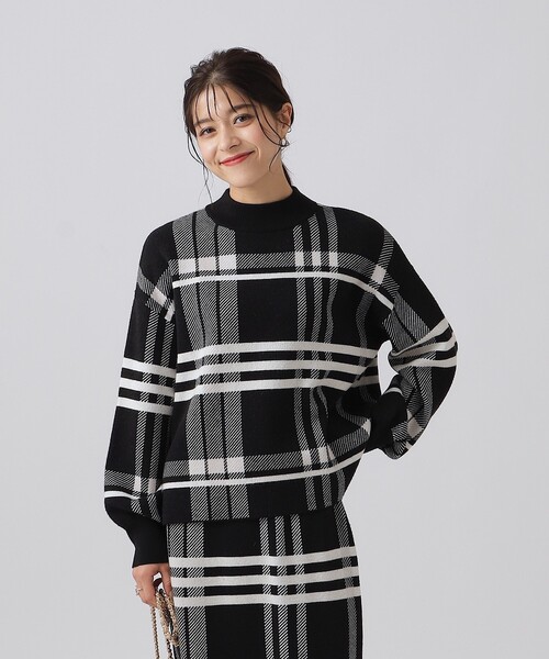 DRESKIP（ドレスキップ）の「◆【洗える/セットアップ可】レトロでシックなチェック柄 モックネック ジャカードニット（ニット/セーター・レディース・ブラック系1/グリーン系その他3/ベージュ系その他4・04/03/02）」の22枚目の写真