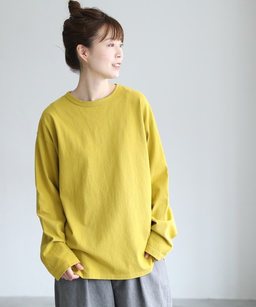 soulberry（ソウルベリー）の「裾出しスマイルなロンT（Tシャツ/カットソー・レディース・モスグリーン/オフホワイト/スミクロ/マスタード・M/L/LL/3L/4L）」の4枚目の写真