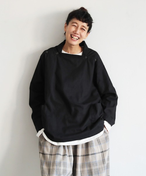 soulberry（ソウルベリー）の「裾出しスマイルなロンT（Tシャツ/カットソー・レディース・モスグリーン/オフホワイト/スミクロ/マスタード・M/L/LL/3L/4L）」の13枚目の写真