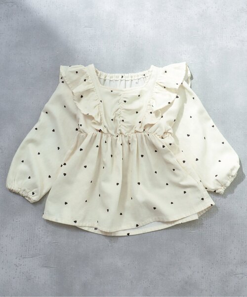 apres les cours（アプレレクール）の「【WEB限定】総柄フリルチュニック（チュニック・キッズ・アイボリー/レッド/ストライプ/サックスブルー・130/80/110/90/100/140/120）」の2枚目の写真