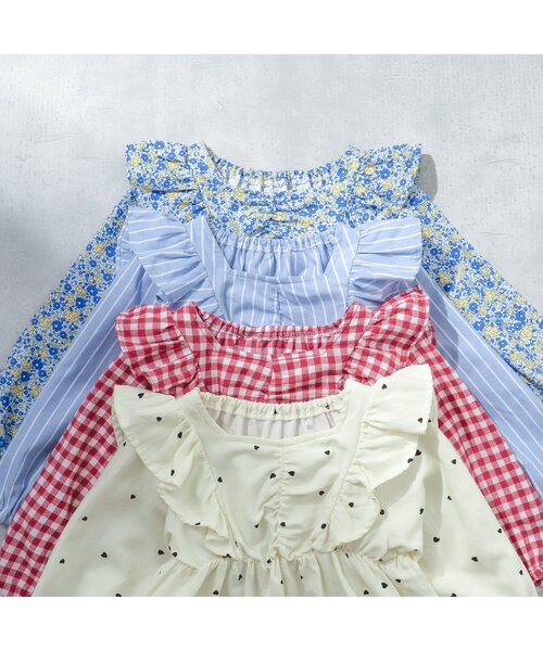apres les cours（アプレレクール）の「【WEB限定】総柄フリルチュニック（チュニック・キッズ・アイボリー/レッド/ストライプ/サックスブルー・130/80/110/90/100/140/120）」の8枚目の写真