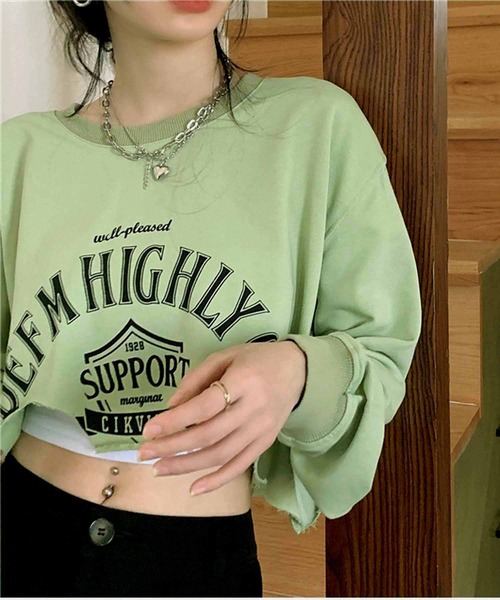 NANEA(ナネア)の「クロップド丈 裾カットオフトップス(Tシャツ/カットソー・レディース・ネイビー/グリーン/オートミール・SMALL/MEDIUM)」の12枚目の写真