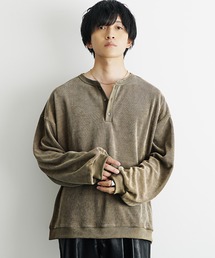 MinoriTY（マイノリティ）の「【MinoriTY】コーデュロイ＆スウェード生地ニットソートレーナー ヘンリーネック クルーネック スウェット メンズ ビッグシルエット オーバーサイズ ルーズフィット 秋服 冬服【MinoriTY】（スウェット）」