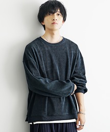 【MinoriTY】コーデュロイ&スウェード生地ニットソートレーナー ヘンリーネック クルーネック スウェット メンズ ビッグシルエット オーバーサイズ ルーズフィット 秋服 冬服【MinoriTY】
