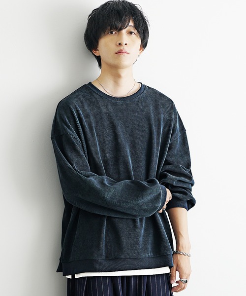 11月再入荷】コーデュロイ＆スウェード生地ニットソートレーナー