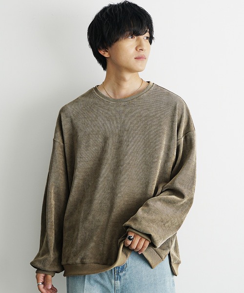 MinoriTY（マイノリティ）の「【MinoriTY】コーデュロイ＆スウェード生地ニットソートレーナー ヘンリーネック クルーネック スウェット メンズ ビッグシルエット オーバーサイズ ルーズフィット 秋服 冬服【MinoriTY】（スウェット・メンズ・ブルー/チャコール/アイボリー/モカ/グリーン/チャコールグレー/グレイッシュベージュ/キナリ/ネイビー/ブルー系その他/ベージュ系その他/レッド系その他/ワイン/グレー系その他・S/M/L）」の9枚目の写真