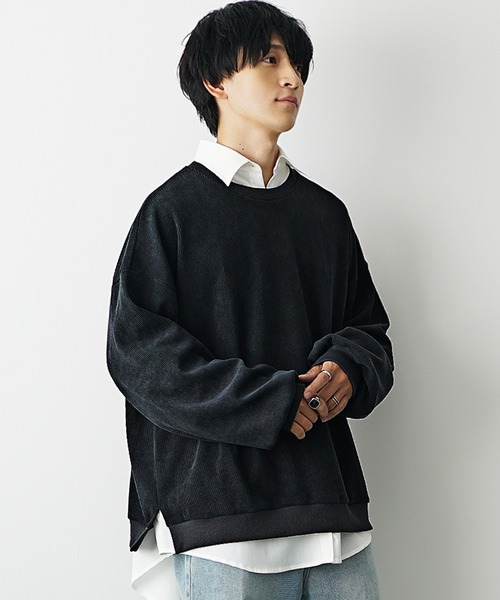 11月再入荷】コーデュロイ＆スウェード生地ニットソートレーナー