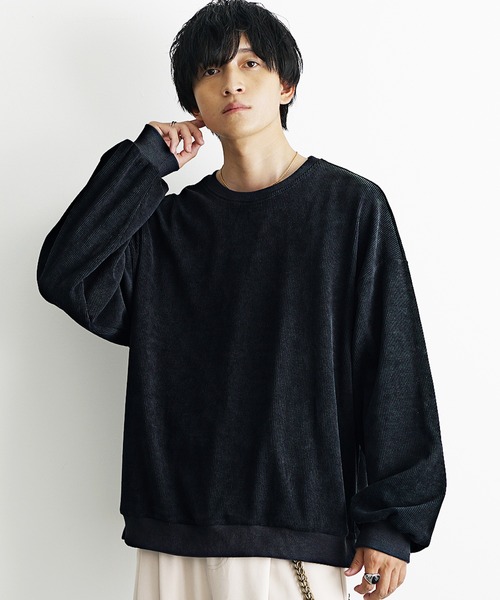 MinoriTY（マイノリティ）の「【MinoriTY】コーデュロイ＆スウェード生地ニットソートレーナー ヘンリーネック クルーネック スウェット メンズ ビッグシルエット オーバーサイズ ルーズフィット 秋服 冬服【MinoriTY】（スウェット・メンズ・ブルー/チャコール/アイボリー/モカ/グリーン/チャコールグレー/グレイッシュベージュ/キナリ/ネイビー/ブルー系その他/ベージュ系その他/レッド系その他/ワイン/グレー系その他・S/M/L）」の19枚目の写真