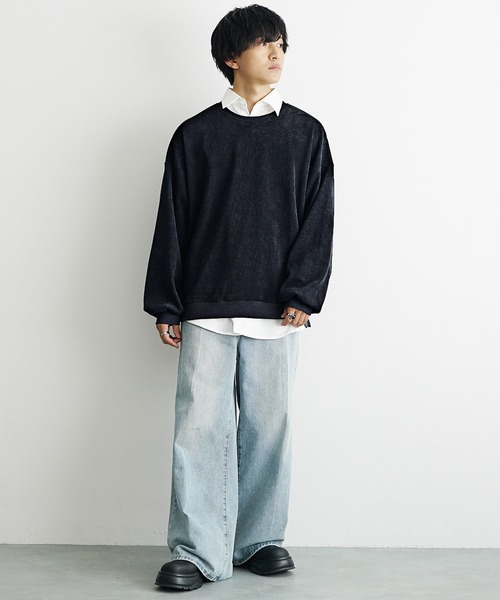 MinoriTY（マイノリティ）の「【MinoriTY】コーデュロイ＆スウェード生地ニットソートレーナー ヘンリーネック クルーネック スウェット メンズ ビッグシルエット オーバーサイズ ルーズフィット 秋服 冬服【MinoriTY】（スウェット・メンズ・ブルー/チャコール/アイボリー/モカ/グリーン/チャコールグレー/グレイッシュベージュ/キナリ/ネイビー/ブルー系その他/ベージュ系その他/レッド系その他/ワイン/グレー系その他・S/M/L）」の20枚目の写真