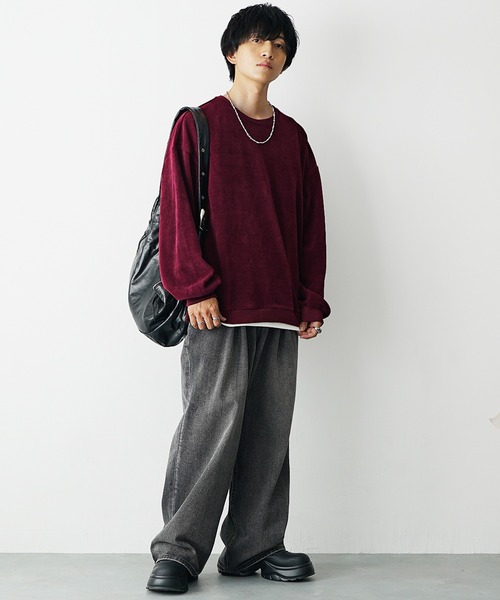 MinoriTY】コーデュロイ＆スウェード生地ニットソートレーナー