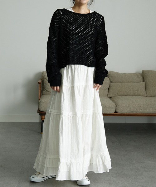 RANAN(ラナン)の「メッシュ透かし編みニット(ニット/セーター・レディース・ブラック/ベージュ/ブルー/オフホワイト・M/LL/L)」の19枚目の写真