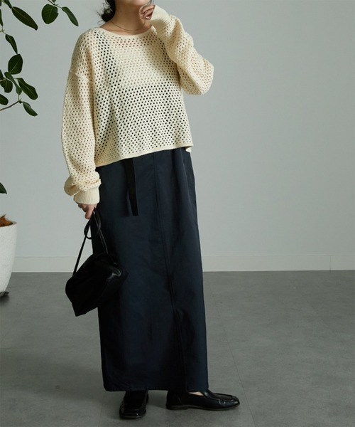 RANAN(ラナン)の「メッシュ透かし編みニット(ニット/セーター・レディース・ブラック/ベージュ/ブルー/オフホワイト・M/LL/L)」の11枚目の写真