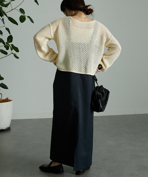 RANAN(ラナン)の「メッシュ透かし編みニット(ニット/セーター・レディース・ブラック/ベージュ/ブルー/オフホワイト・M/LL/L)」の17枚目の写真