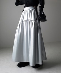 【 2color 】メタリックフェイクレザーギャザーフレアスカート / metallic fake leather gather flare skirt