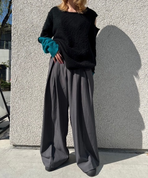 shesame(シーセム)の「ボックスタックワイドスラックス(スラックス・レディース・ブラック/グレー・MEDIUM/LARGE)」の1枚目の写真