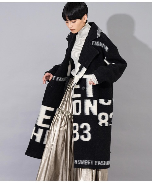 Settimissimo（セッティミッシモ）の「ITALYレタープリント 圧縮ウール コート（チェスターコート・レディース・ブラック/オフホワイト・FREE）」の17枚目の写真