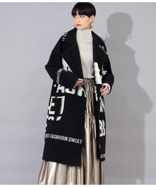 Settimissimo（セッティミッシモ）の「ITALYレタープリント 圧縮ウール コート（チェスターコート・レディース・ブラック/オフホワイト・FREE）」の16枚目の写真