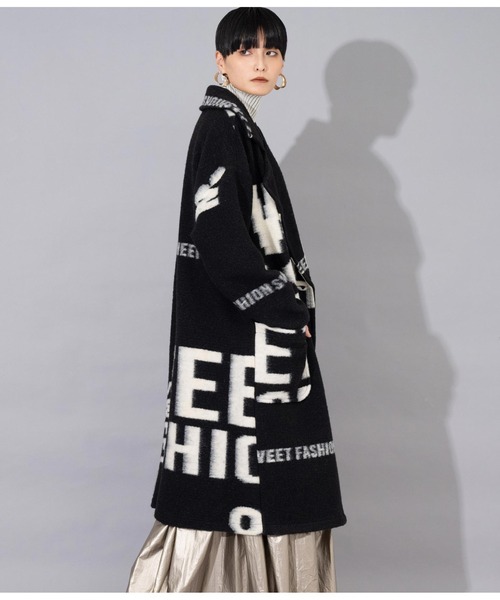 Settimissimo（セッティミッシモ）の「ITALYレタープリント 圧縮ウール コート（チェスターコート・レディース・ブラック/オフホワイト・FREE）」の15枚目の写真