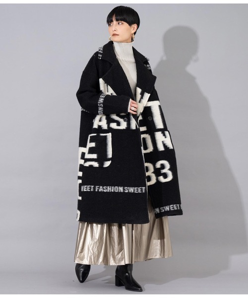 Settimissimo（セッティミッシモ）の「ITALYレタープリント 圧縮ウール コート（チェスターコート・レディース・ブラック/オフホワイト・FREE）」の12枚目の写真