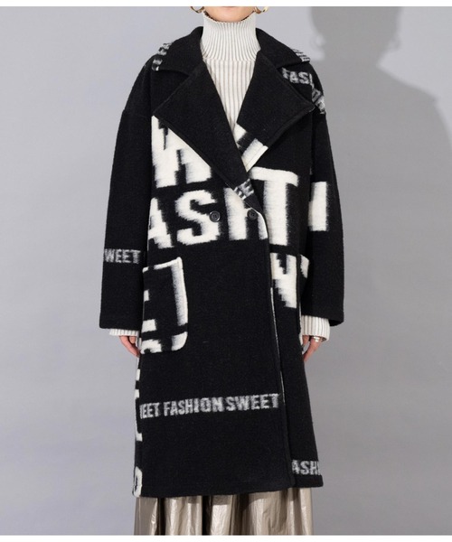 Settimissimo（セッティミッシモ）の「ITALYレタープリント 圧縮ウール コート（チェスターコート・レディース・ブラック/オフホワイト・FREE）」の8枚目の写真