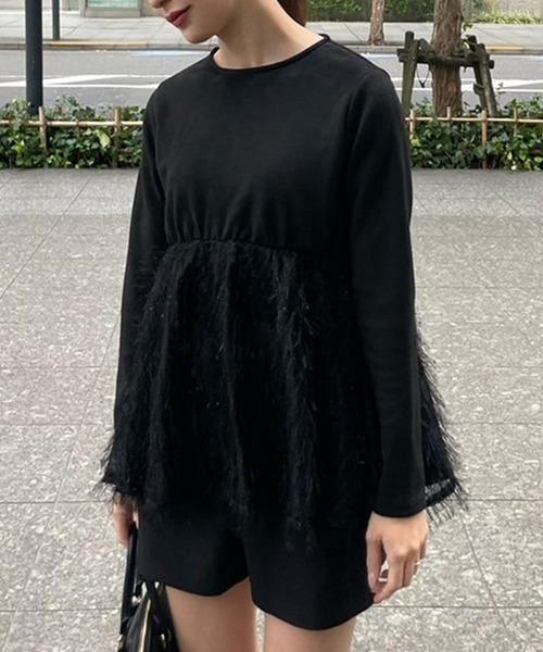 日本初の セール】切替フェザージャガードフリンジ長袖プルオーバー（T トップス