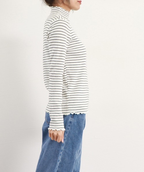 Miniministore(ミニミニストア)の「ボーダー柄ニットトップス 韓国ハイネック(ニット/セーター・レディース・ブラック/ホワイト/ベージュ/ブラウン・フリー)」の17枚目の写真
