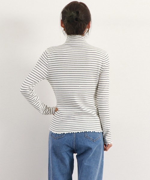 Miniministore(ミニミニストア)の「ボーダー柄ニットトップス 韓国ハイネック(ニット/セーター・レディース・ブラック/ホワイト/ベージュ/ブラウン・フリー)」の18枚目の写真