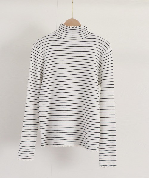 Miniministore(ミニミニストア)の「ボーダー柄ニットトップス 韓国ハイネック(ニット/セーター・レディース・ブラック/ホワイト/ベージュ/ブラウン・フリー)」の19枚目の写真