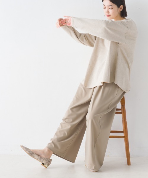 OMNES（オムネス）の「綾織ストレッチタックワイドパンツ（その他パンツ・レディース・ベージュ/ブラック・FREE）」の9枚目の写真