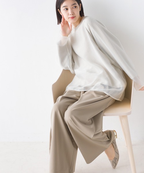 OMNES（オムネス）の「綾織ストレッチタックワイドパンツ（その他パンツ・レディース・ベージュ/ブラック・FREE）」の5枚目の写真