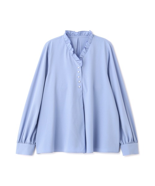 N.（N. Natural Beauty Basic）（エヌエヌナチュラルビューティーベーシック）の「◆Ｖネックフリルフロントボタンブラウス（シャツ/ブラウス・レディース・ドット/ブルー/オフホワイト・MEDIUM）」の6枚目の写真