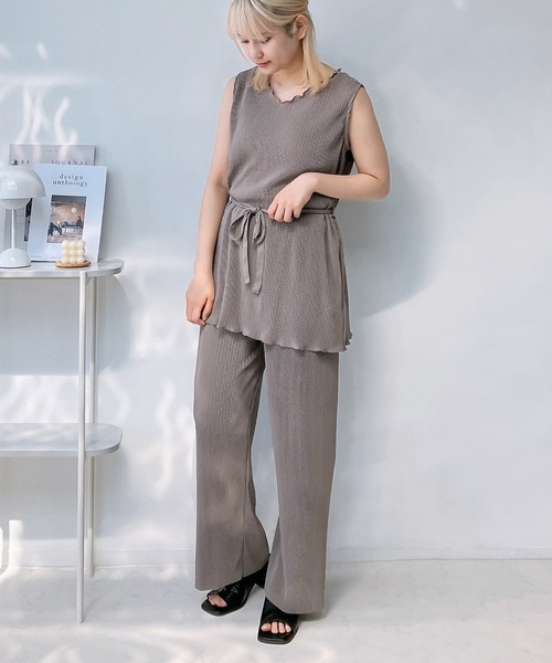 AS KNOW AS plus（アズノゥアズプラス）の「◎プリーツノースリとパンツセット（セットアップ・レディース・カーキ/ブラック/モカ/ブラック系・FREE）」の9枚目の写真