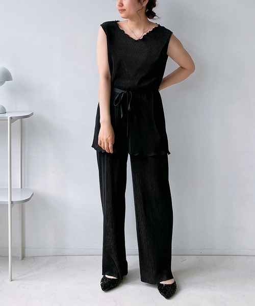 AS KNOW AS plus（アズノゥアズプラス）の「◎プリーツノースリとパンツセット（セットアップ・レディース・カーキ/ブラック/モカ/ブラック系・FREE）」の18枚目の写真