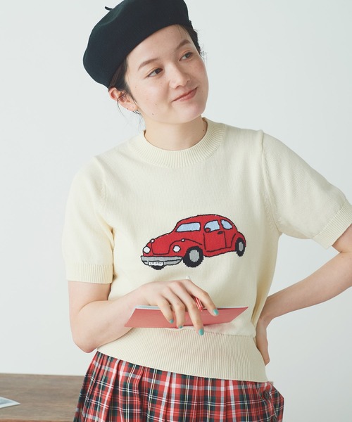 美品　人気完売品　CHILD WOMAN 半袖プルオーバー•ニット•セーター CHILD WOMAN（チャイルドウーマン）の「くるまインターシャ 半袖