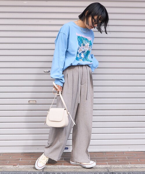 FREAK'S STORE（フリークスストア）の「リネンタッチ ツータックワイドパンツ/センタープレス スラックス（スラックス・レディース・ベージュ/グレー/オリーブ/ブラック・SMALL/MEDIUM）」の16枚目の写真