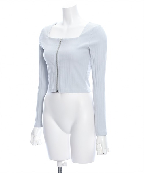 clear（クリア）の「スクエアジップリブ長袖カットソー（Tシャツ/カットソー・レディース・ライトグレー/オフホワイト/ブラック・F）」の4枚目の写真