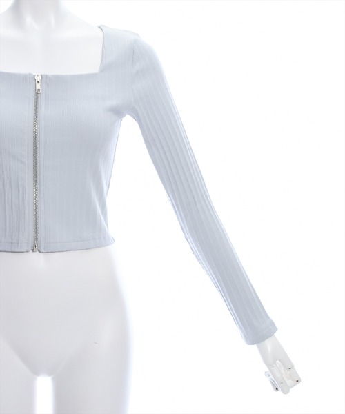 clear（クリア）の「スクエアジップリブ長袖カットソー（Tシャツ/カットソー・レディース・ライトグレー/オフホワイト/ブラック・F）」の8枚目の写真