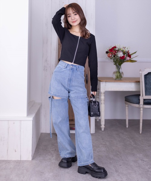 clear（クリア）の「スクエアジップリブ長袖カットソー（Tシャツ/カットソー・レディース・ライトグレー/オフホワイト/ブラック・F）」の17枚目の写真