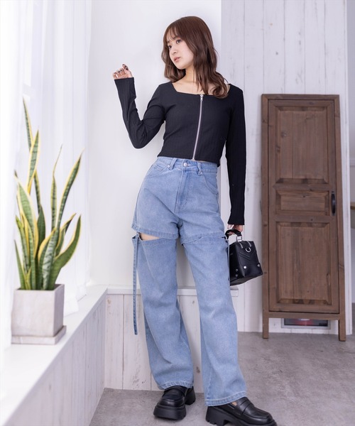 clear（クリア）の「スクエアジップリブ長袖カットソー（Tシャツ/カットソー・レディース・ライトグレー/オフホワイト/ブラック・F）」の18枚目の写真