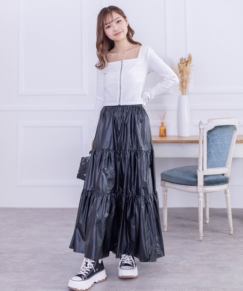 clear（クリア）の「スクエアジップリブ長袖カットソー（Tシャツ/カットソー・レディース・ライトグレー/オフホワイト/ブラック・F）」の16枚目の写真