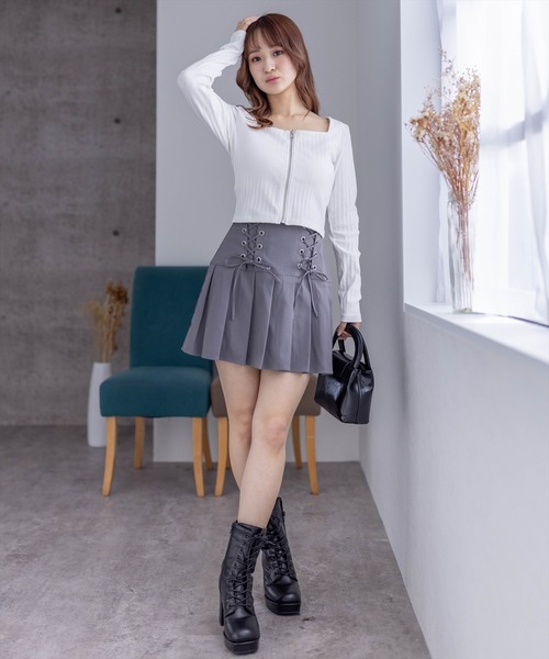 clear（クリア）の「スクエアジップリブ長袖カットソー（Tシャツ/カットソー・レディース・ライトグレー/オフホワイト/ブラック・F）」の14枚目の写真