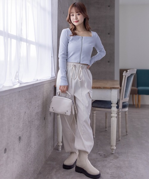 clear（クリア）の「スクエアジップリブ長袖カットソー（Tシャツ/カットソー・レディース・ライトグレー/オフホワイト/ブラック・F）」の11枚目の写真