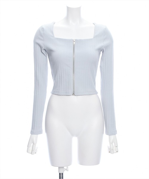 clear（クリア）の「スクエアジップリブ長袖カットソー（Tシャツ/カットソー・レディース・ライトグレー/オフホワイト/ブラック・F）」の21枚目の写真